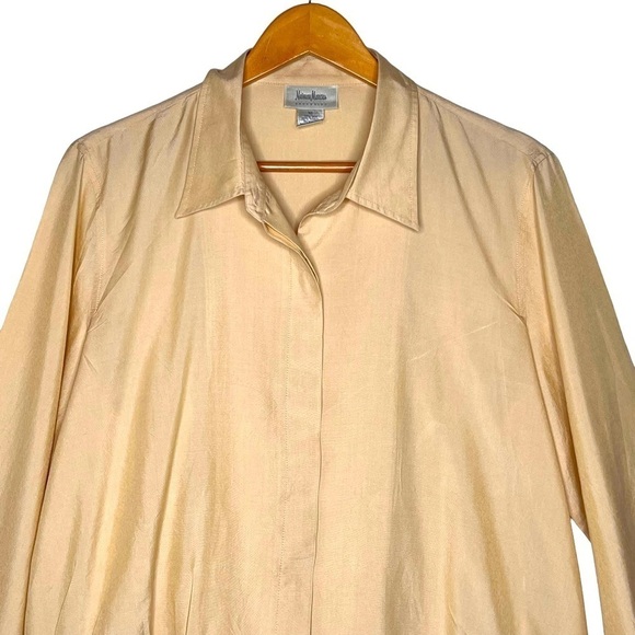 Y2K Neiman Marcus Silk Blend Jacket Yellow Size 16 XL Ribbed Hem Button Placket - Picture 4 of 13